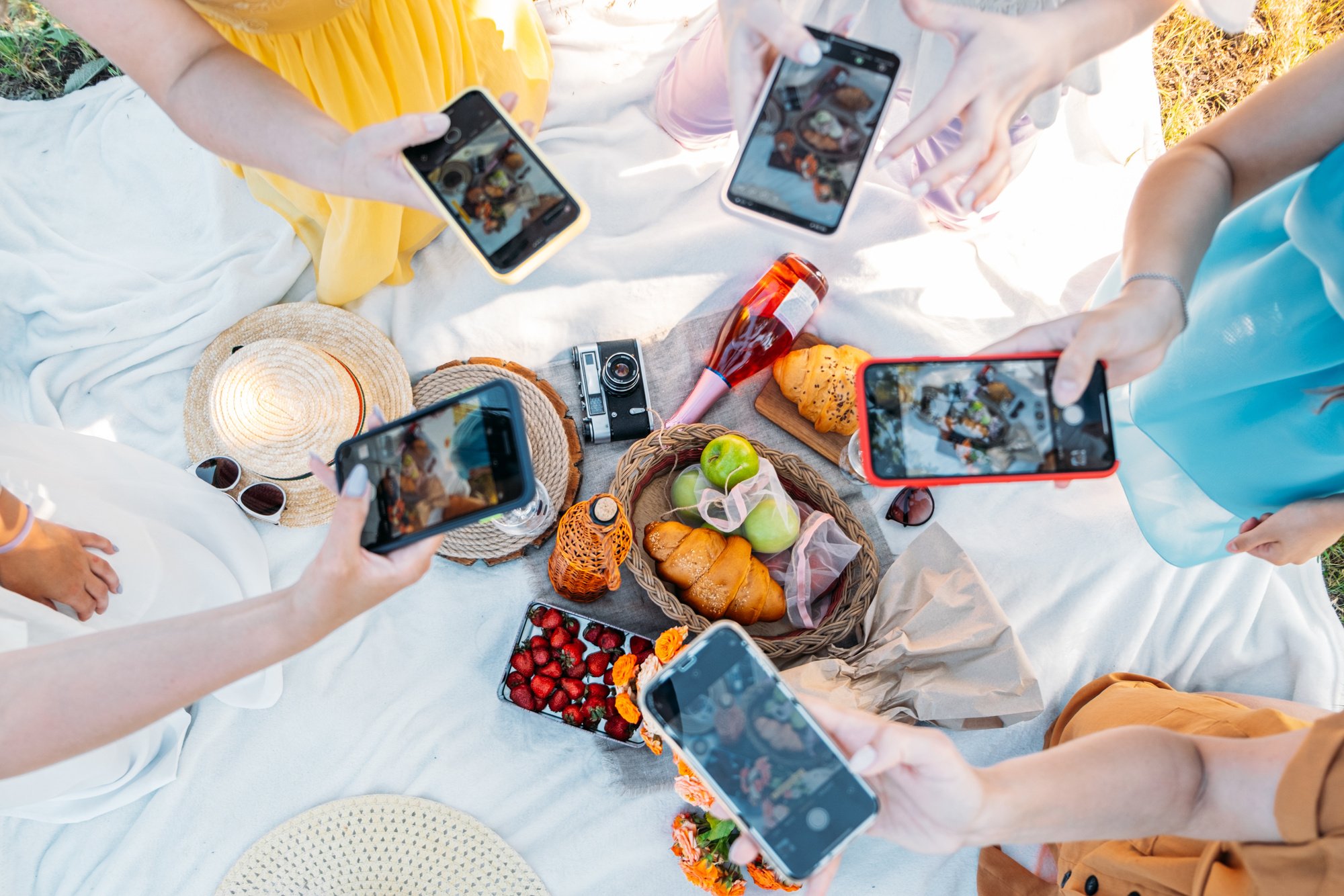 Group of People Taking Picture of Food Picnic 